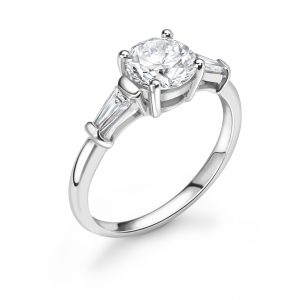 Round Centre Tapered Baguette Diamond Shoulder Engagement Ring