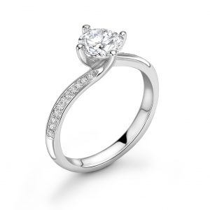 Cross Over Pave Set Diamond Engagement Ring