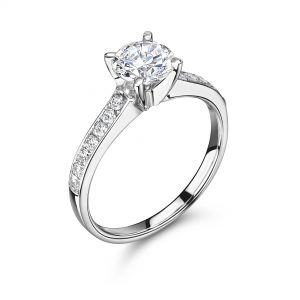 Four Claw Secure Grain Set Diamond Shoulder Engagement Ring