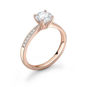 Rose Gold Set Channel Pinched Diamond Shoulder Engagement Ring