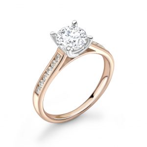 Rose Gold Four Claw Diamond Shoulder Engagement Ring