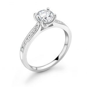 V Collet Channel Set Diamond Shoulder Engagement Ring