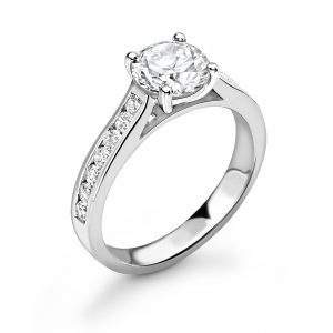 Round Channel Set Diamond Shoulder Engagement Ring