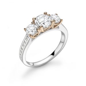 Four Claw Channel Set Shoulders Trilogy Engagement Ring