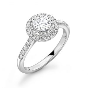 Microset Shoulders Double Halo Engagement Ring