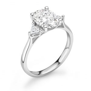 Oval Centre With Trillion Outers Trilogy Engagement Ring